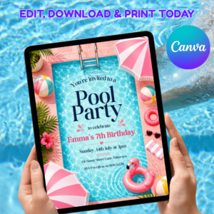 Pool Party Birthday Party Invitation Canva Template